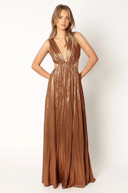Shania Pleated Maxi Dress Bronze