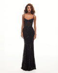 Sensational black maxi on spaghetti straps covered in sequins Smoky Quartz