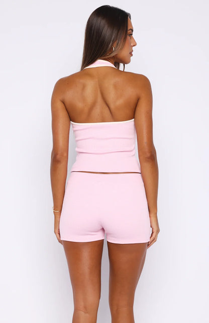 Doing My Best Ribbed Bike Shorts Pink