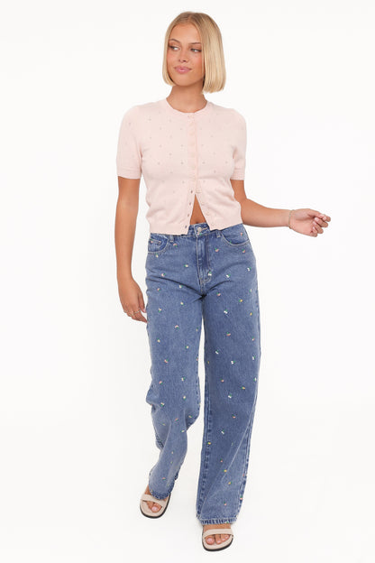 Monae Pointelle Button Up Top Pink