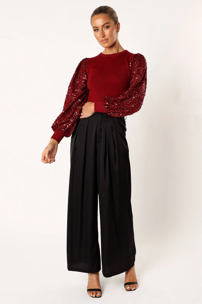 Rowan Sequin Sleeve Top Burgundy