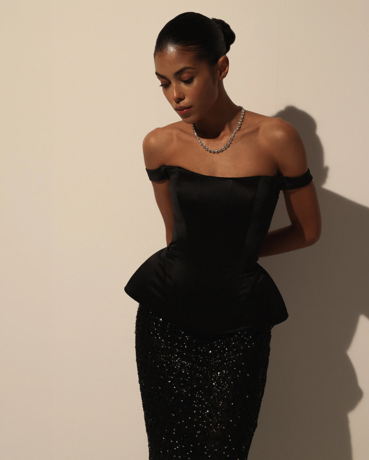 Black Satin Corset with Off the Shoulder Straps