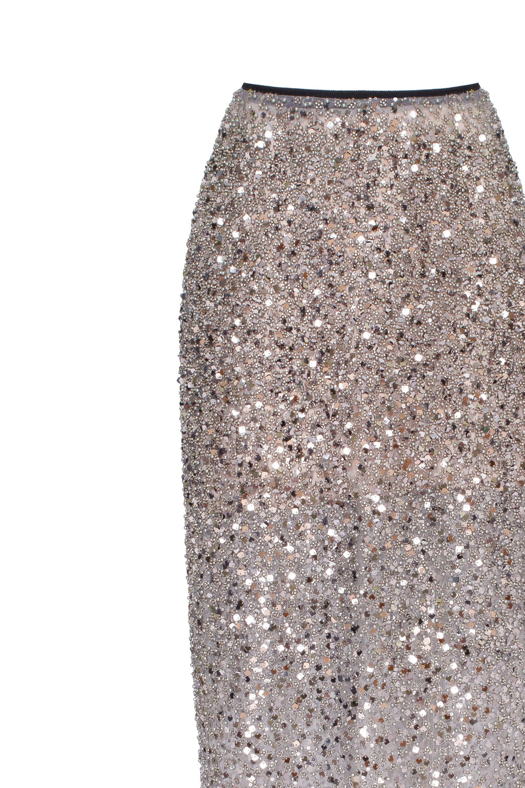 Showstopper fully sequined silver fitted maxi skirt Midnight Walk
