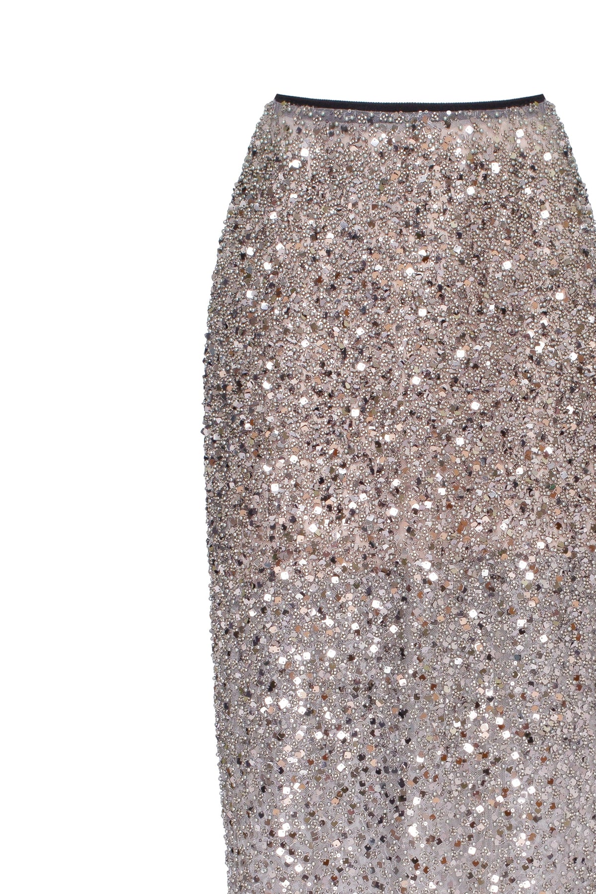 Showstopper fully sequined silver fitted maxi skirt Midnight Walk