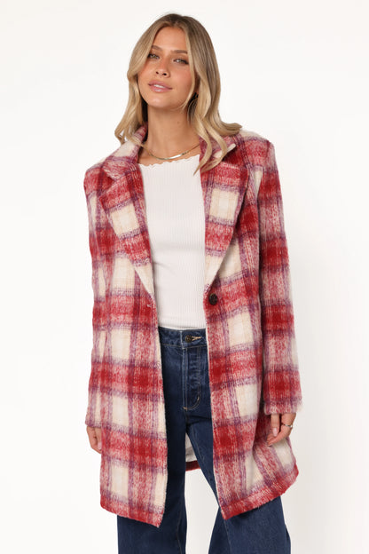 Travistine Long Plaid Coat Pink