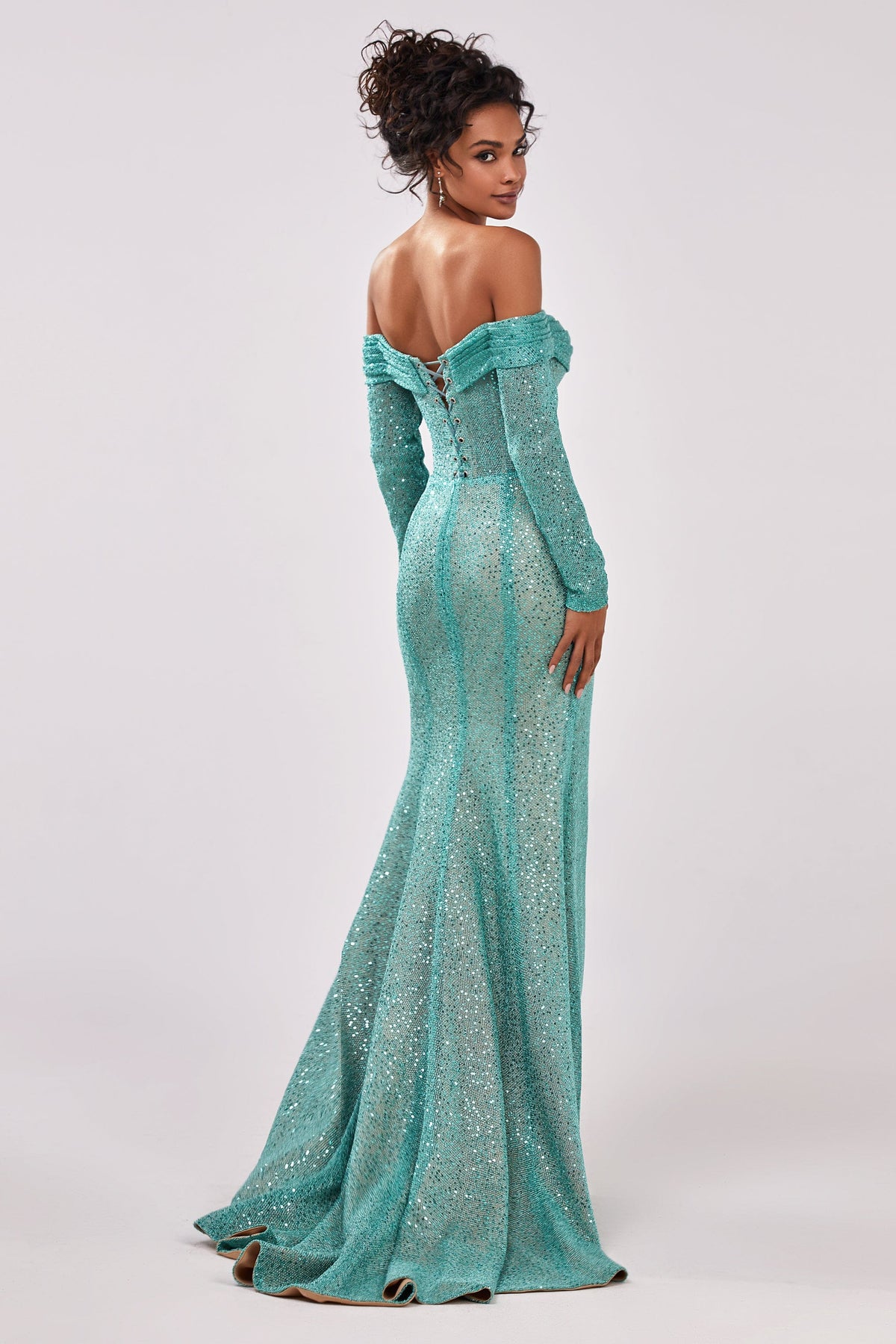 Mint Green Romantic off the shoulder sparkling long dress