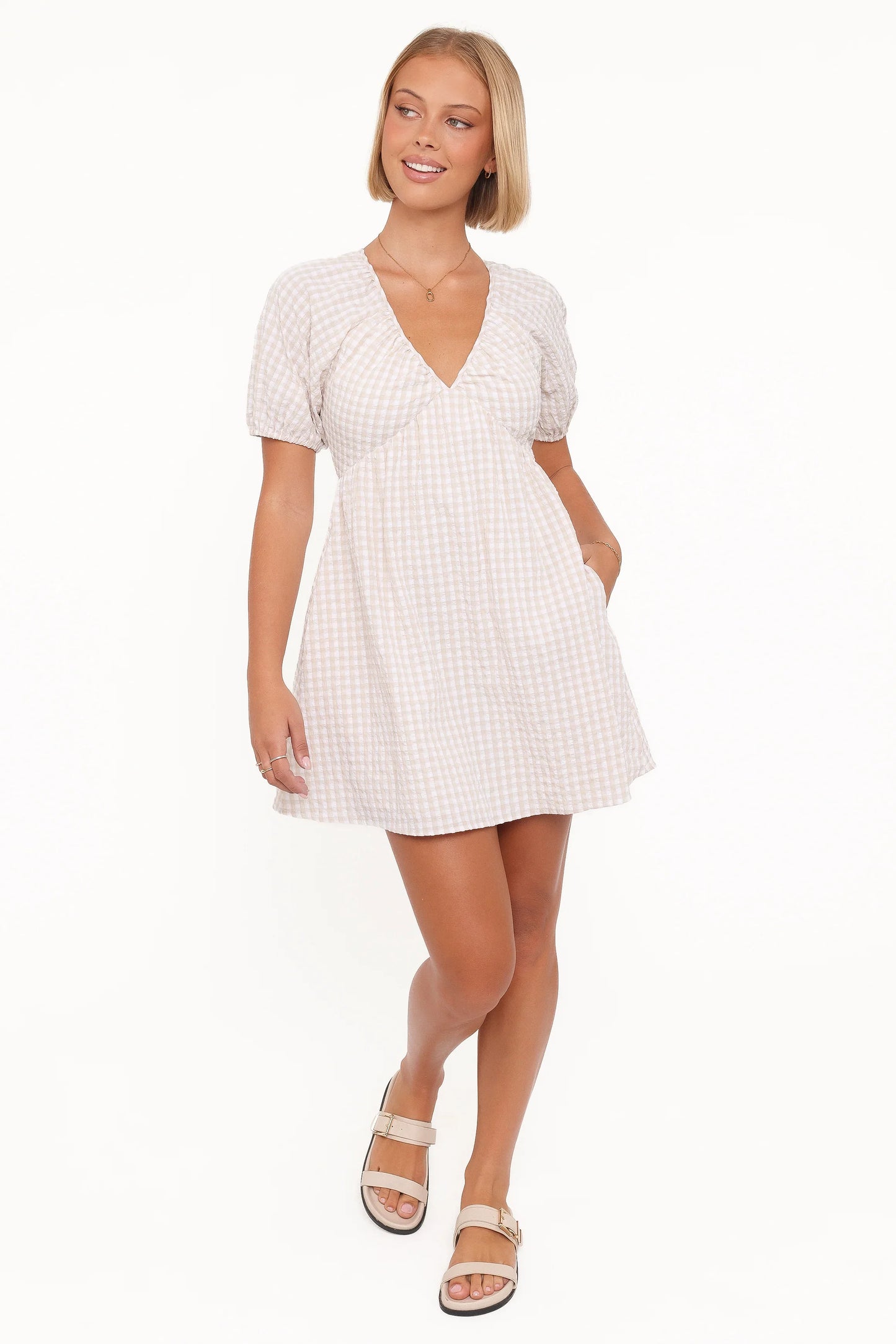 Cadhla Mini Dress Beige Gingham
