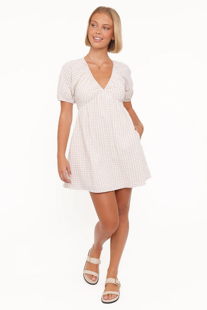 Cadhla Mini Dress Beige Gingham