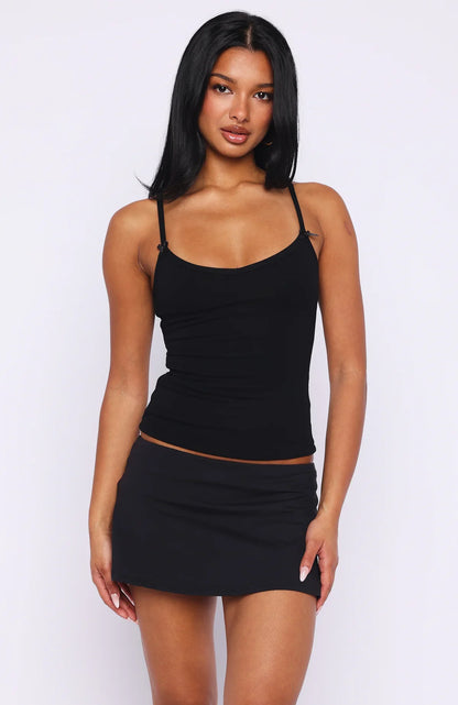Too Cute To Care Bow Trim Cami Top Black