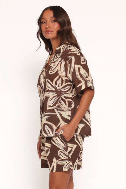 Pacifica Button Up Shirt Chocolate Floral