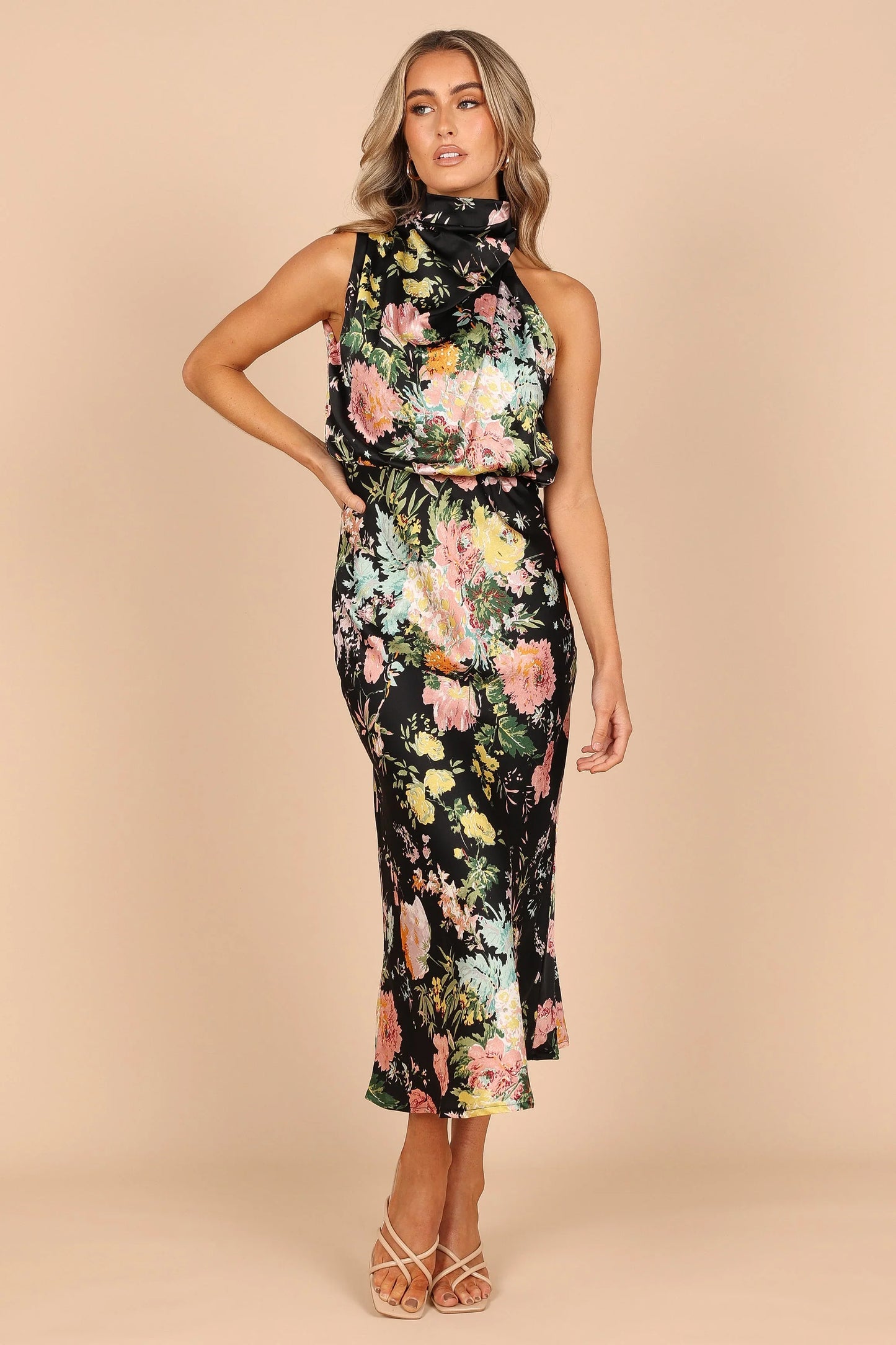 Anabelle Halter Neck Midi Dress Black Floral