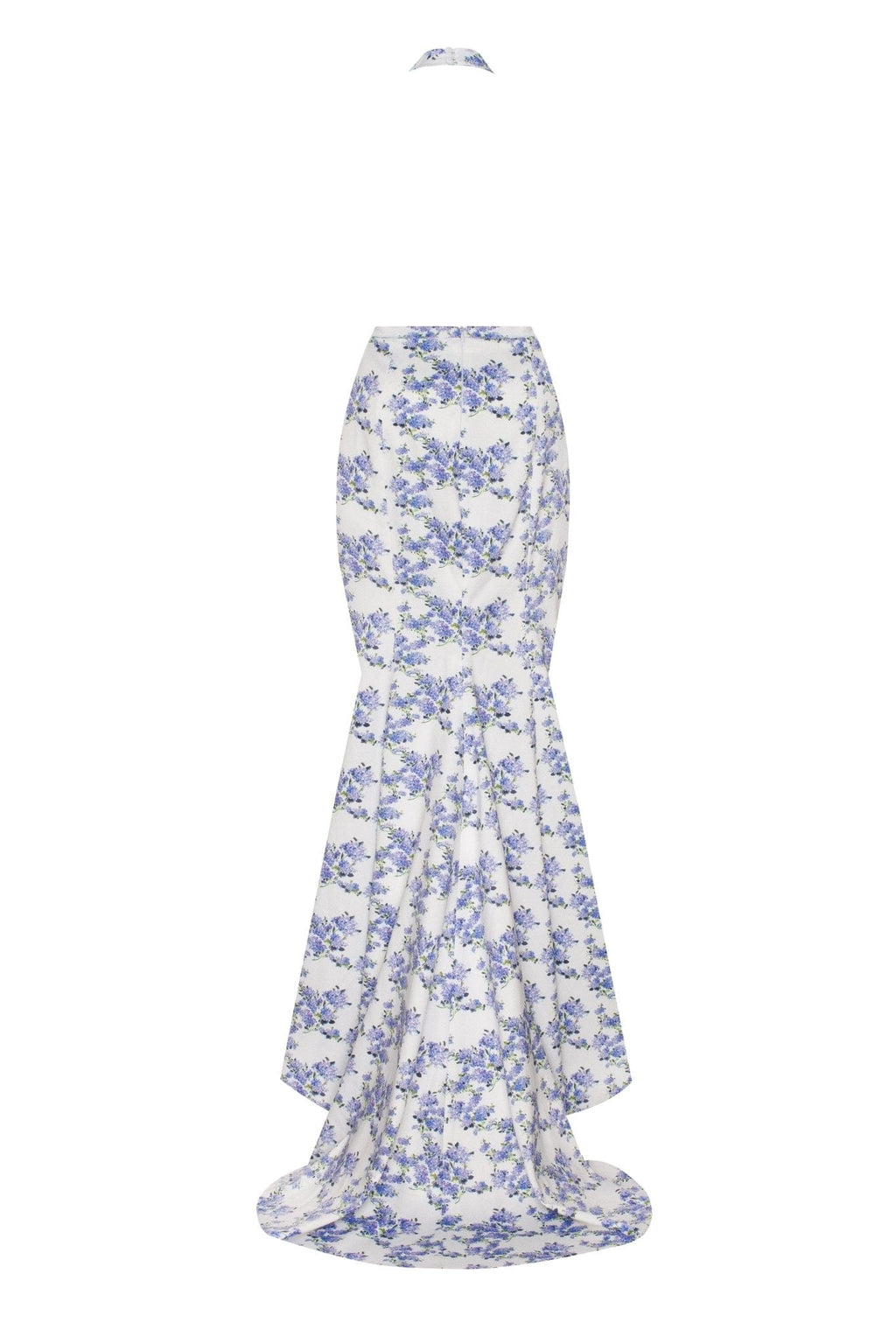 Blue Hydrangea mock neck sleeveless evening dress