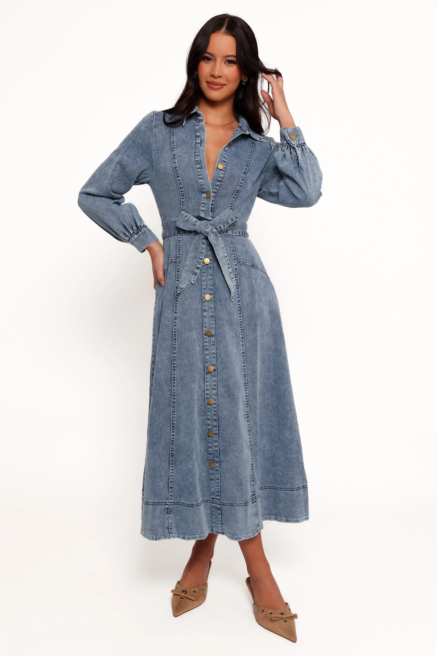 Emberly Long Sleeve Maxi Dress Denim