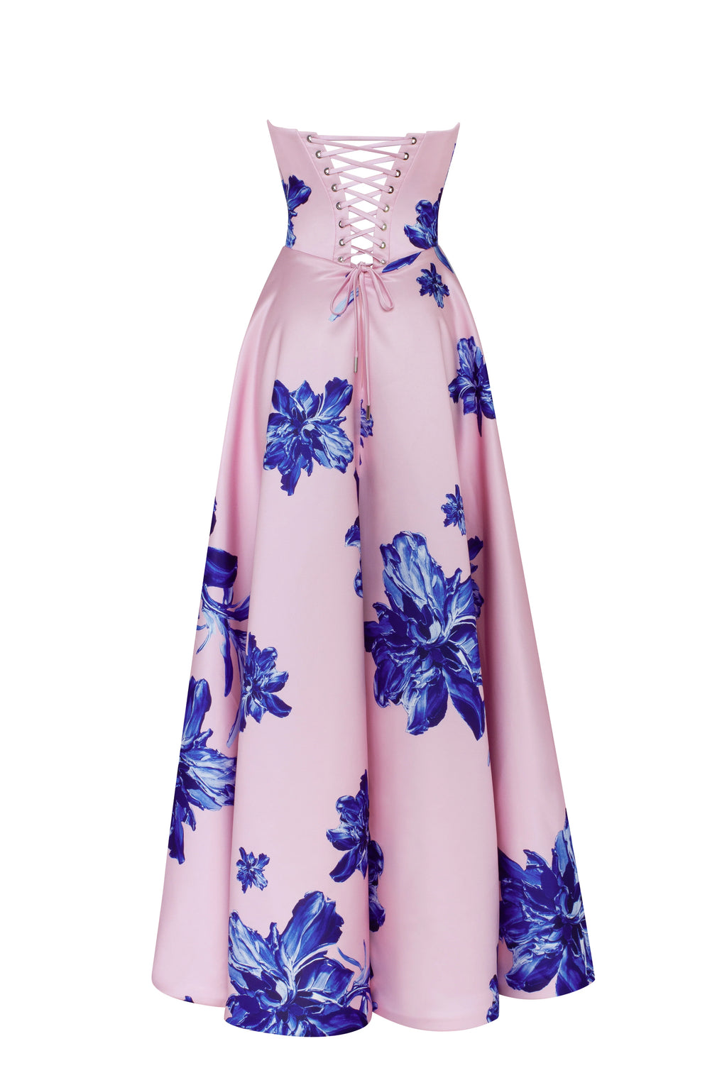 Dainty pink A line maxi dress with blue flowered pattern Glow Up
