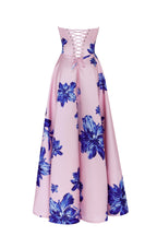 Dainty pink A line maxi dress with blue flowered pattern Glow Up