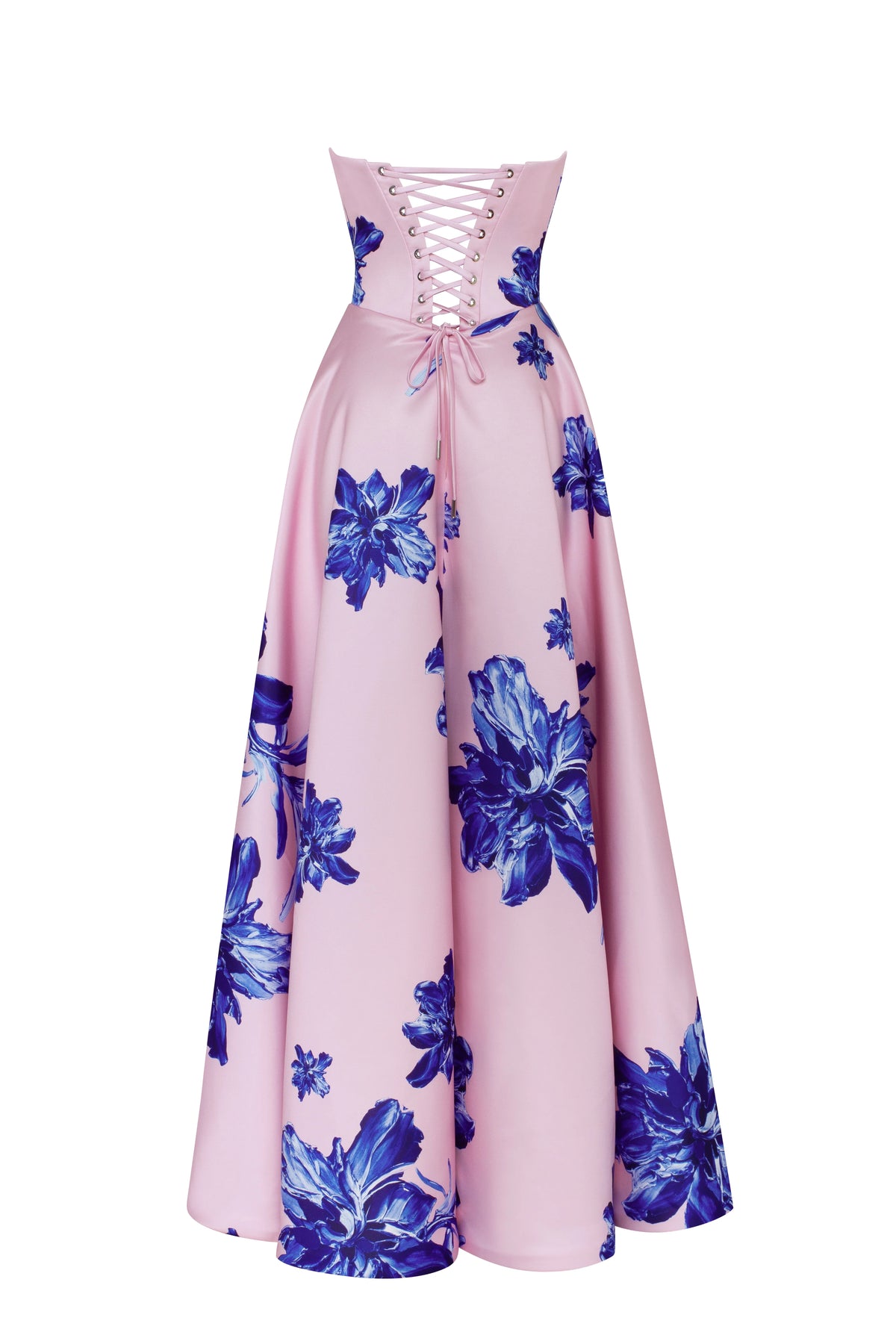 Dainty pink A line maxi dress with blue flowered pattern Glow Up