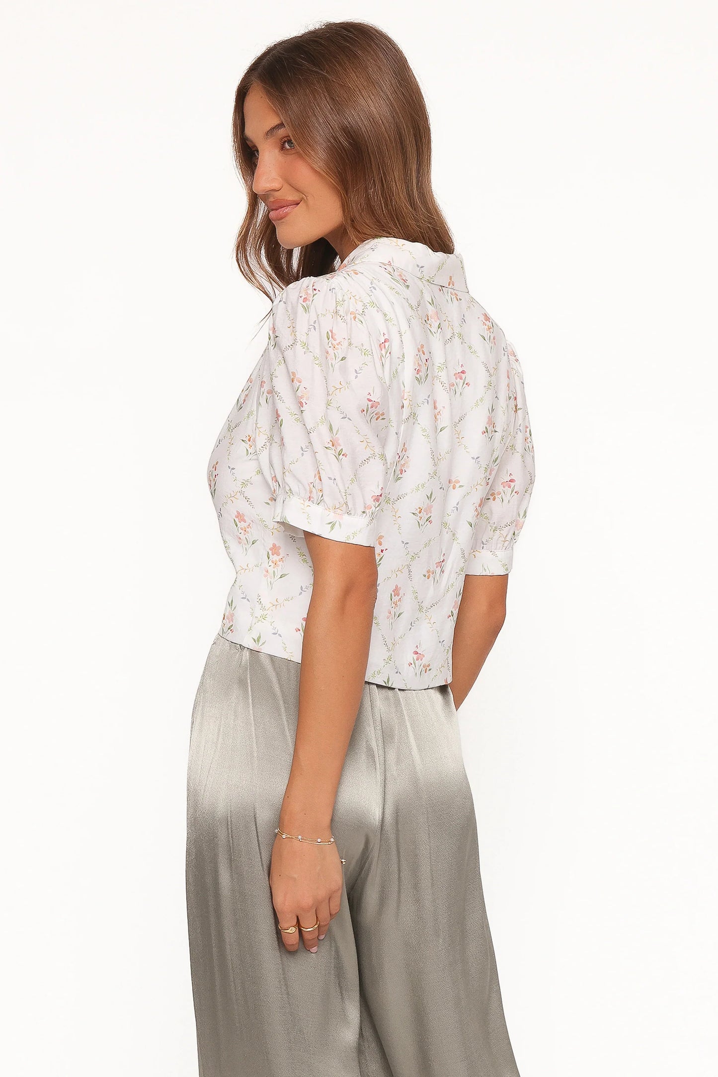 Steele Button Front Top White Vintage Floral