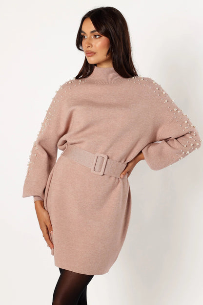 Maeve Long Sleeve Mini Dress Mocha
