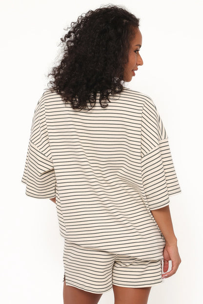 Hellen Stripe Short Set Cream Green Stripe