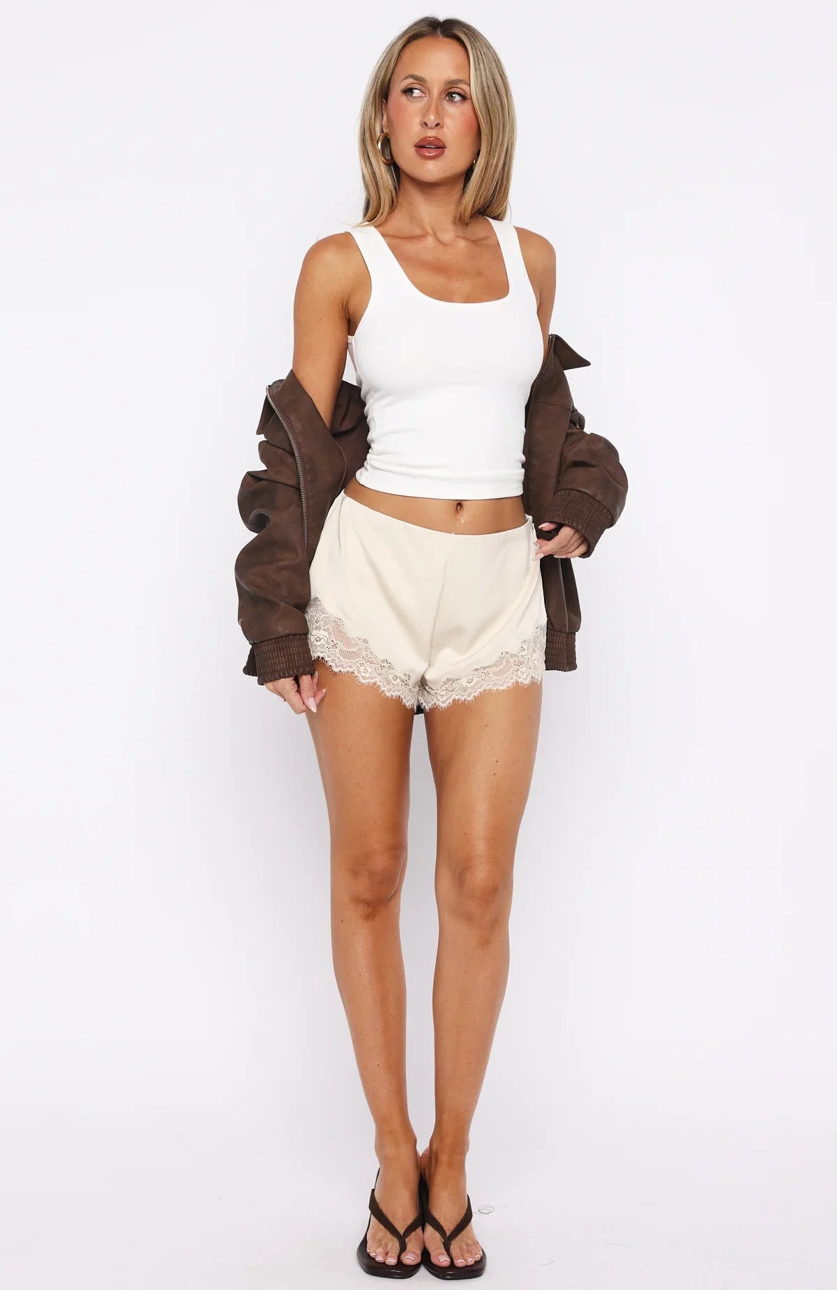 Last Petal Falls Lace Trim Shorts Cream