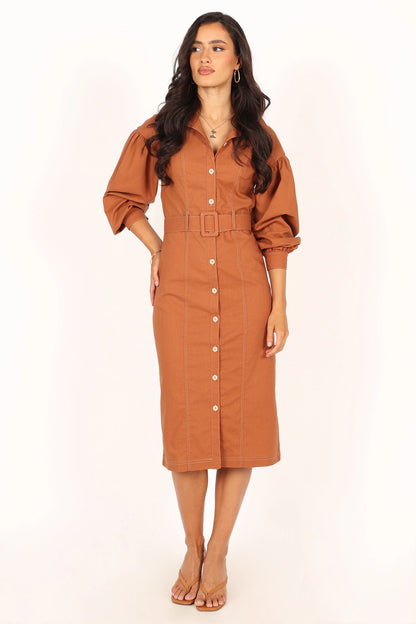 Coco Long Sleeve Midi Dress Tan