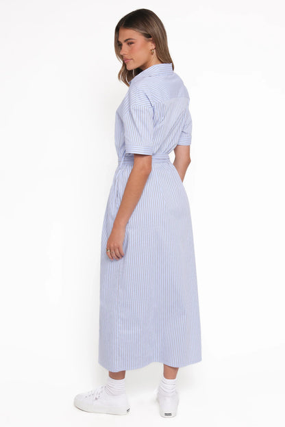 Morrison Short Sleeve Shirt Dress Blue Brown Stripe