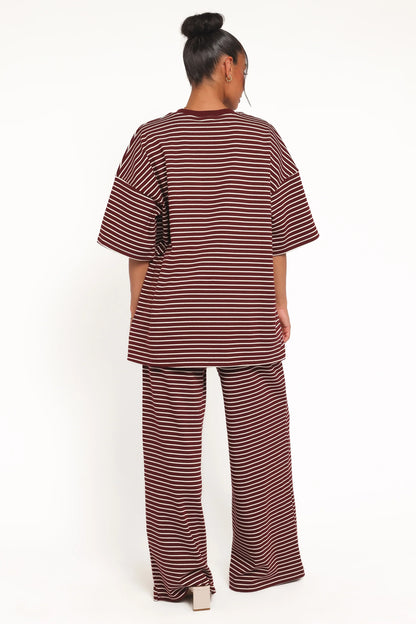 Wilda Knit Pant Burgundy Cream Stripe