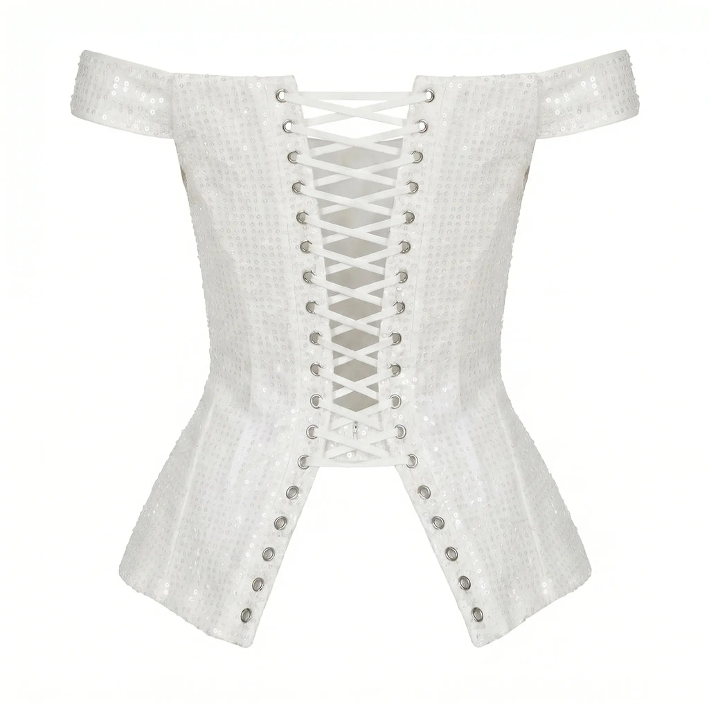 Satin Ivory Corset with Sequins