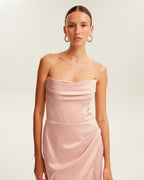 Fancy satin misty rose maxi dress Garden of Eden