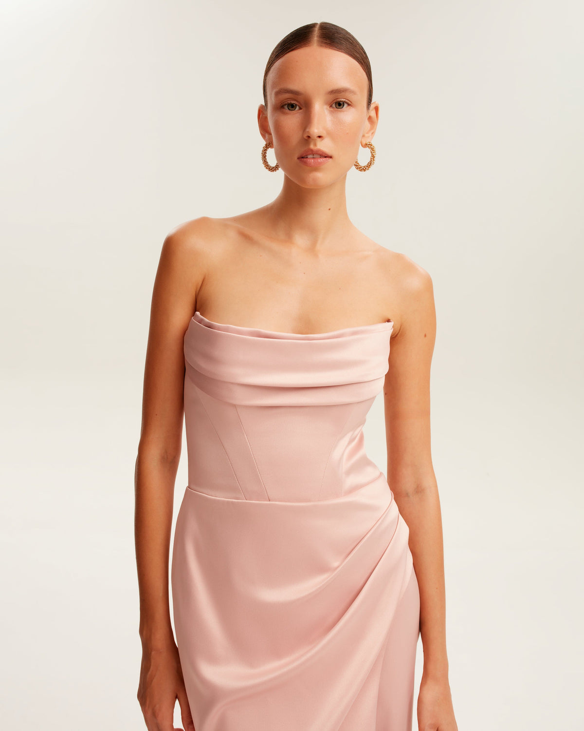 Fancy satin misty rose maxi dress Garden of Eden