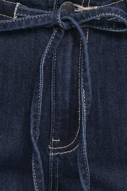 Clover Drawstring Wide Leg Jeans Dark Wash