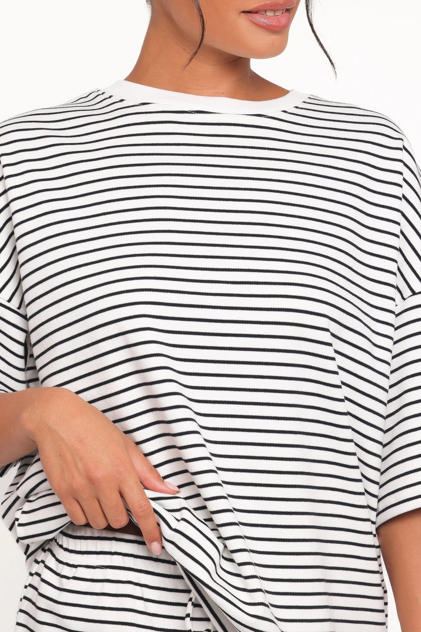 Hellen Stripe Short Set White Black Stripe