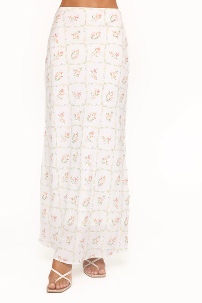 Steele Bias Maxi Skirt White Vintage Floral