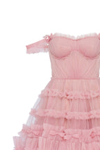 Flirty ruffled tulle mini dress in misty rose Glow Up