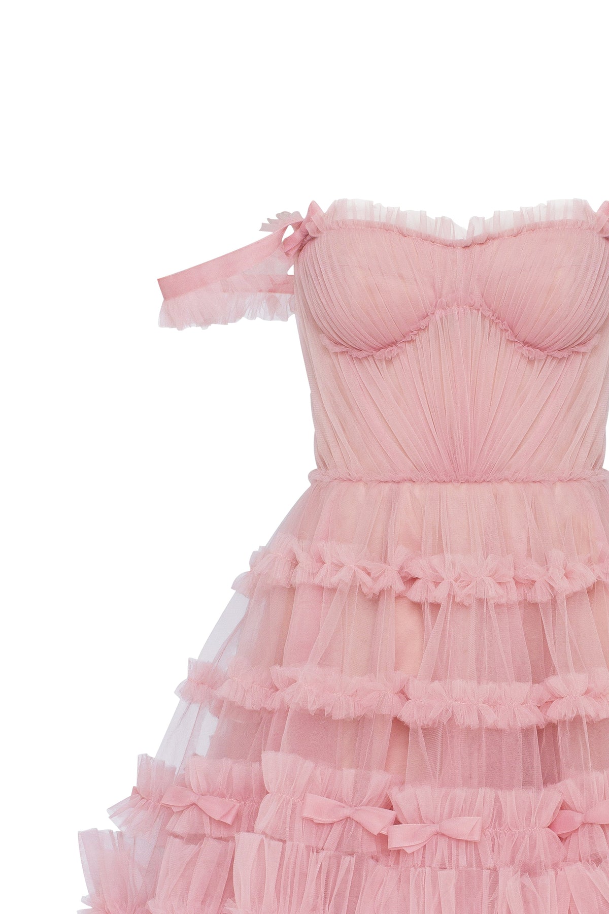 Flirty ruffled tulle mini dress in misty rose Glow Up