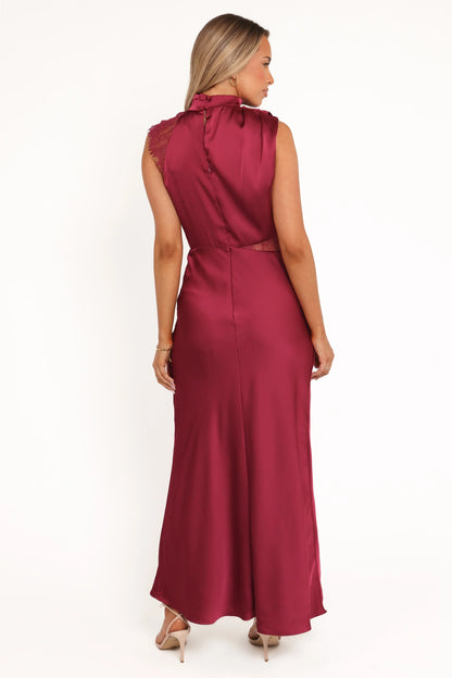 Anabelle Halter Neck Lace Maxi Dress Berry