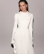 White Maxi Dress with Slit and Long Sleeves