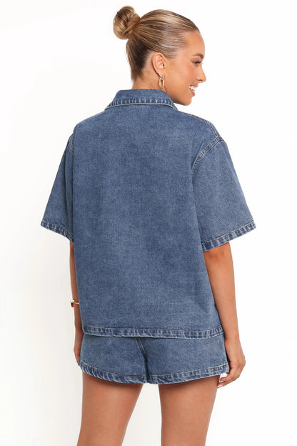 Noor Denim Short Set Dark Blue