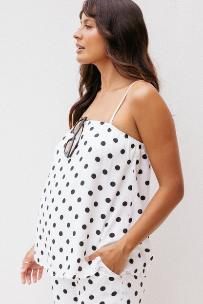 Kristy Pant Set White Black Polka Dot