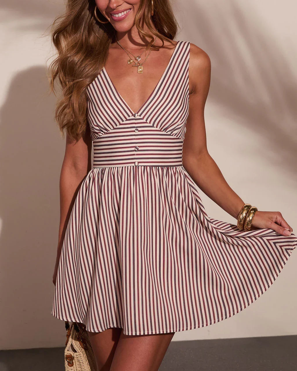 Sunlit Heritage Striped Mini Dress