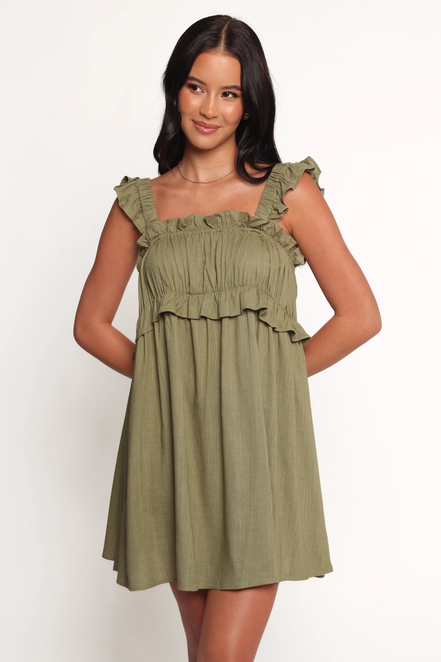 Orion Frill Strap Mini Dress Olive
