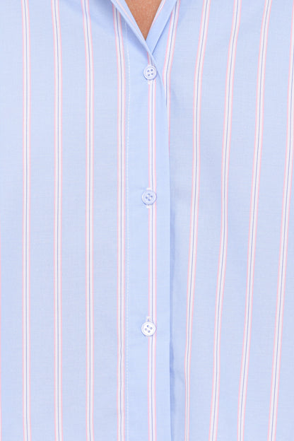Zella Puff Sleeve Button Up Shirt Blue White Stripe
