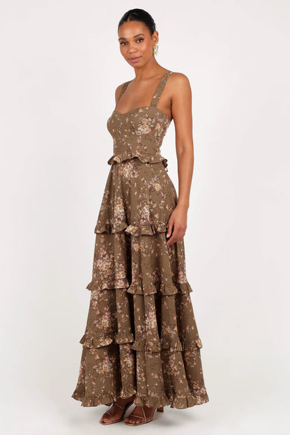 Lillee Tiered Maxi Dress Olive Print