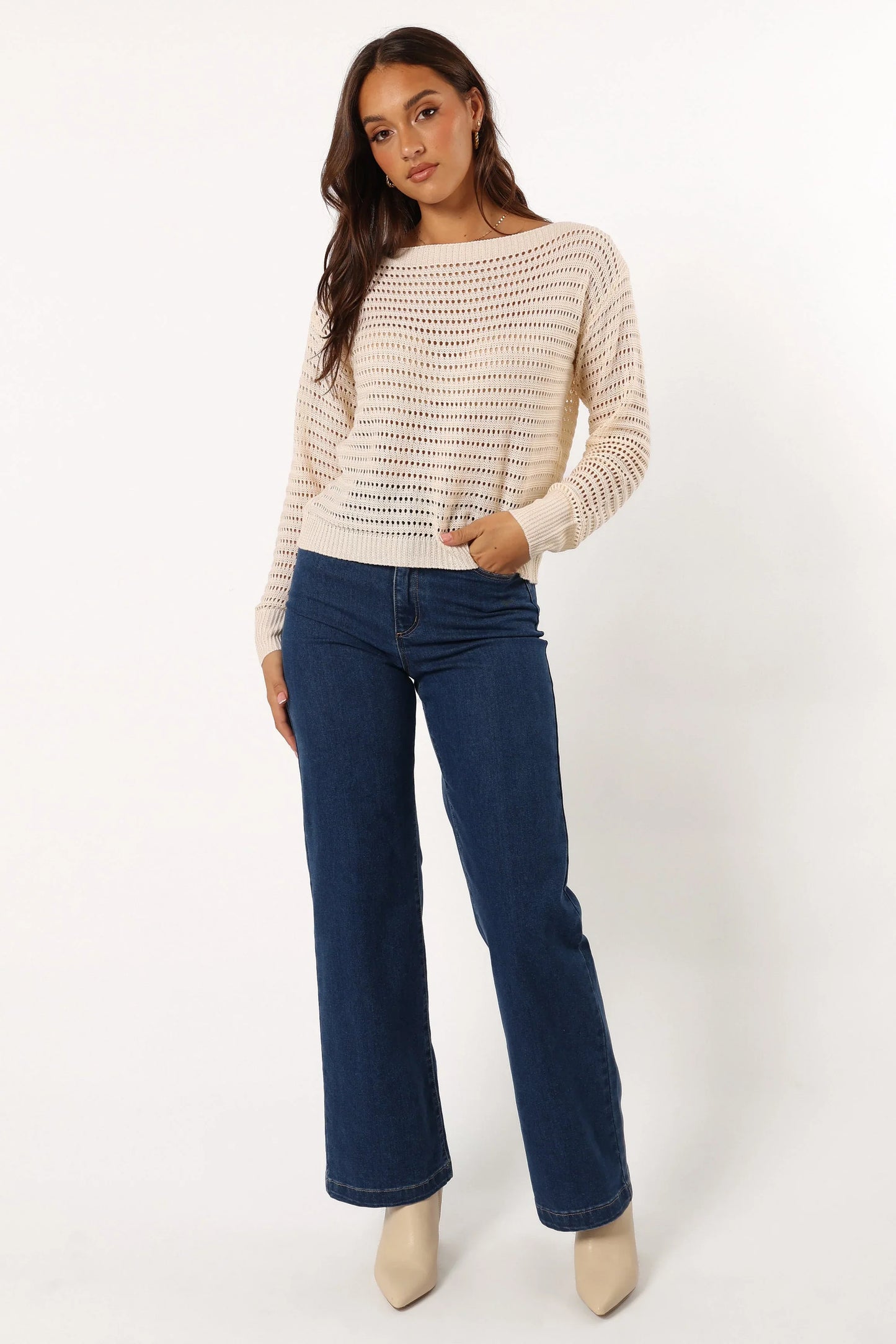 Tricia Open Weave Knit Sweater Cream