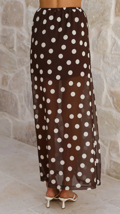 Onella Semi Sheer Maxi Skirt Chocolate White Polka Dot