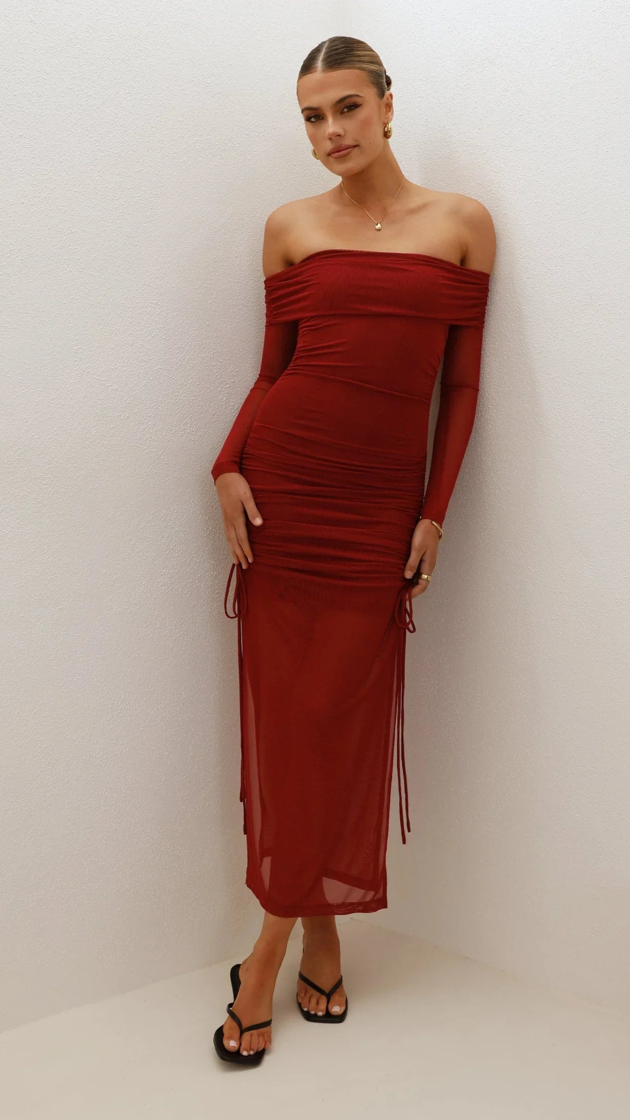 Isadora Off Shoulder Maxi Dress Wine