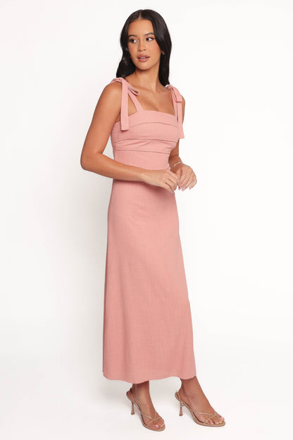Patterson Tie Shoulder Midi Dress Blush