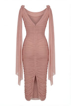 Midi Dress in Italian Mesh with Draping