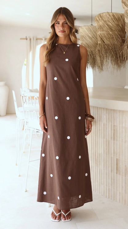 Vana Maxi Dress Brown White Polka