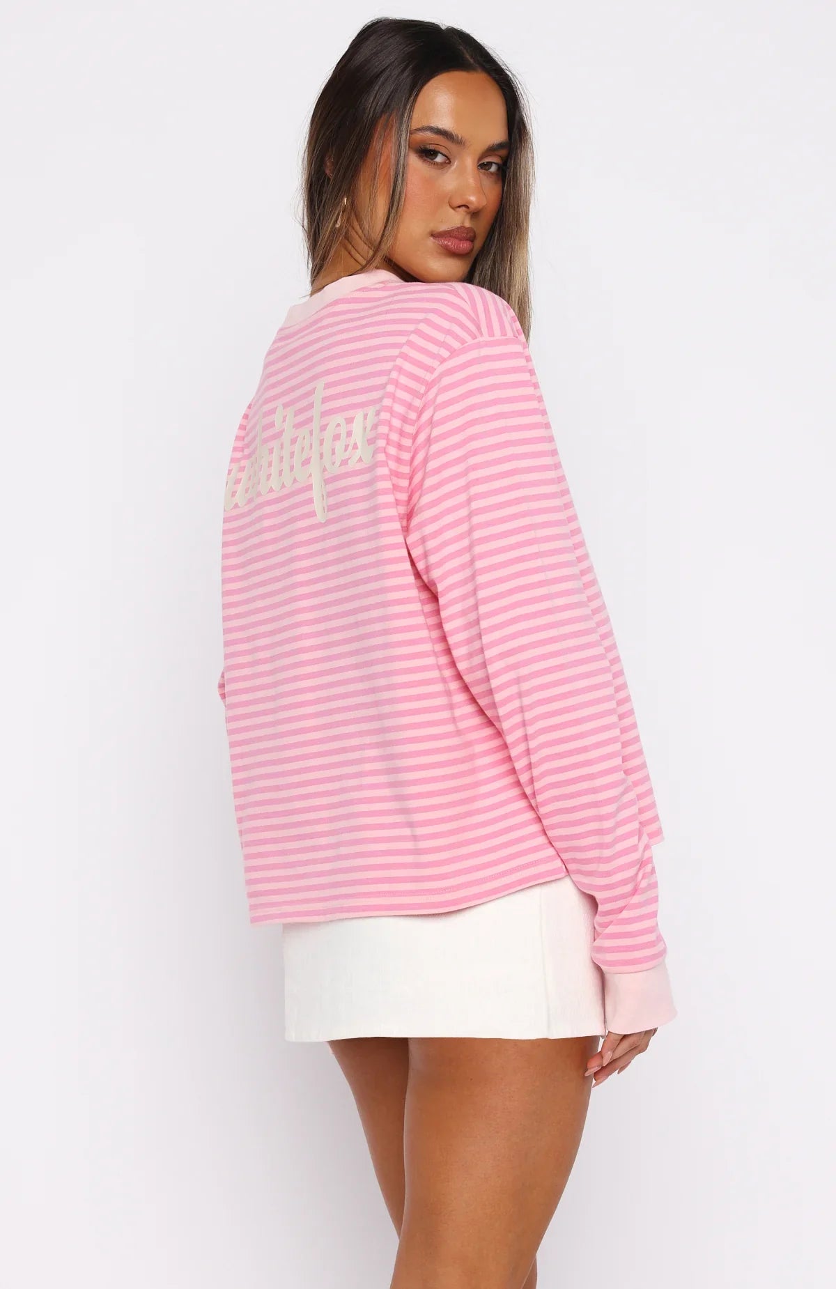 Catch The Drift Long Sleeve Tee Dark Pink Light Pink Stripe